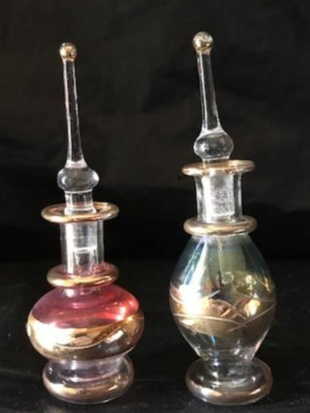 Set of 2 (Two) Vintage Egyptian Glass Perfume Bottle w 24K Gold Accents Lot #4